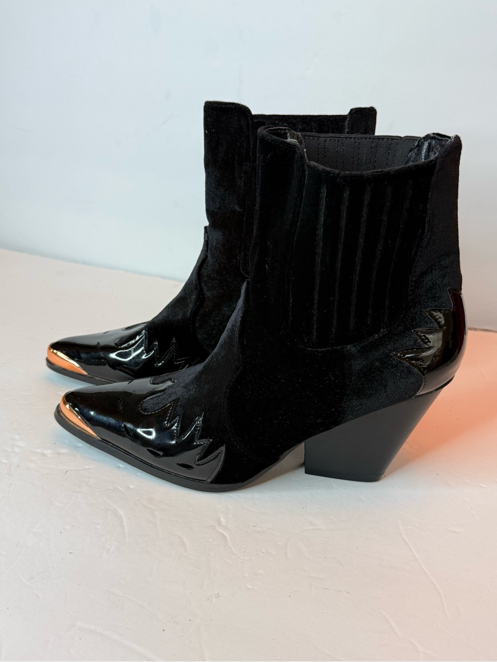 else Black Suede & Patent Leather Western Ankle Boots